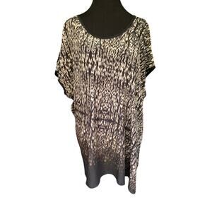 DKNY PURE 100% Silk Asymetrical Print Loose Fit Tunic Top Size Large